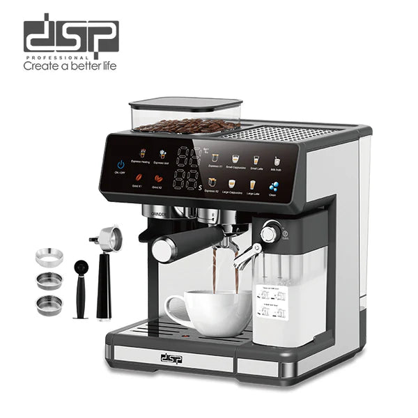 ماكينة إسبريسو أوتوماتيك 3×1 بطاحونة مدمجة – 20 بار – 1350 وات – DSP KA3146