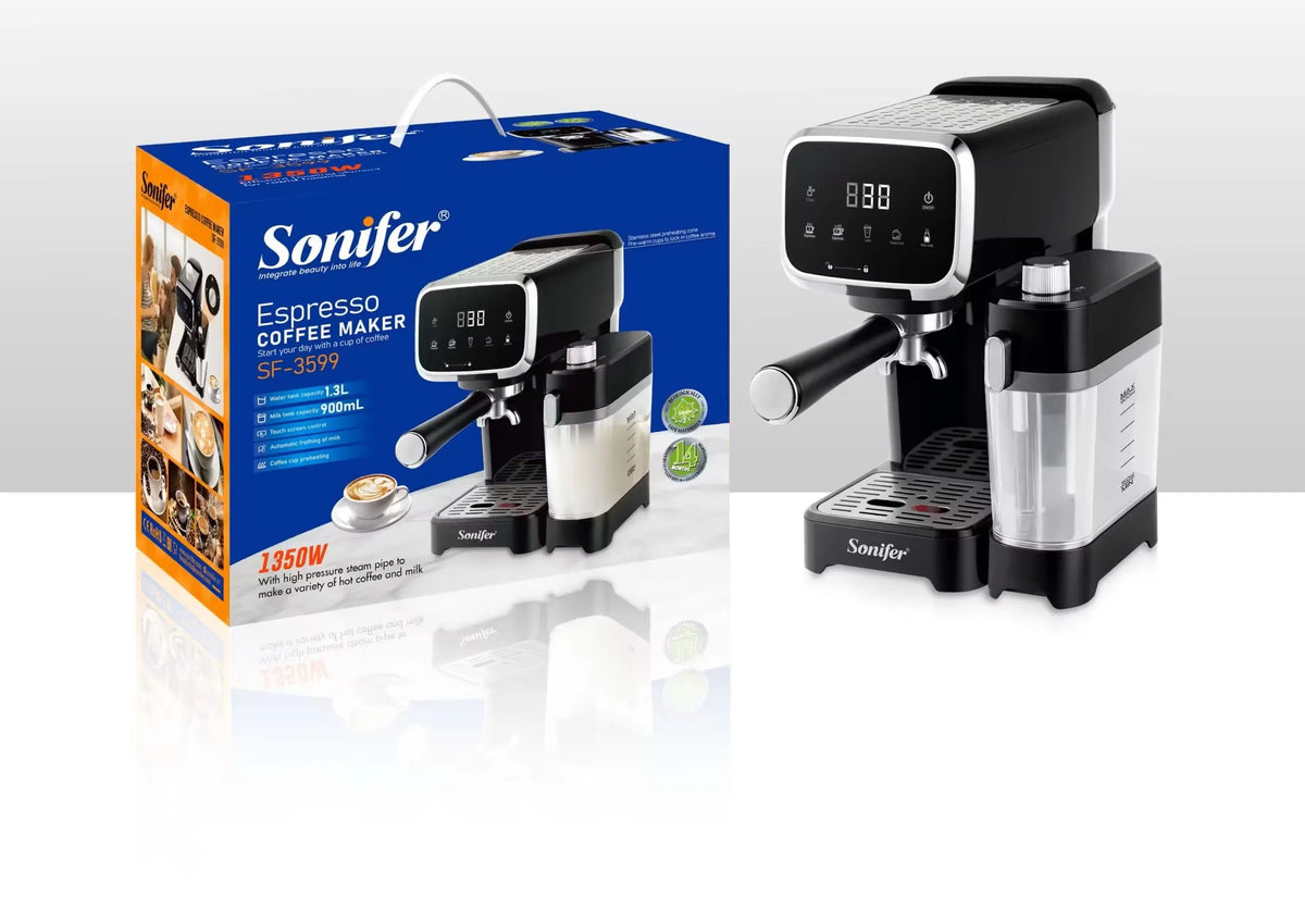 Sonifer Digital Espresso Coffee Machine, 1350 Watt, Black - SF-3599